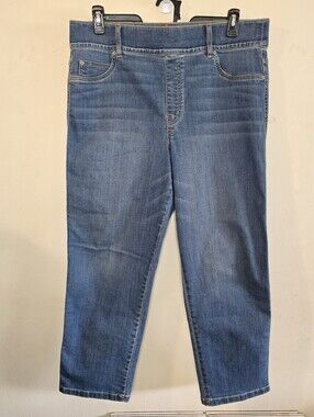 SPANX Pull On Straight Leg Jeans Womens 2X Blue Shaping Stretch Denim Plus Size